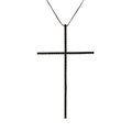 Vertical cross pendant necklace featuring black stones on a silver box chain - Black Plated Black Zircon
