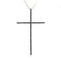 Elegant gold cross pendant necklace with micro-paved deep blue cubic zirconia gemstones - Gold Plated Blue Zircon