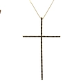 Elegant gold cross necklace with inlaid black round gemstones on a delicate box chain - Gold Plated Black Zircon