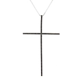 Large silver cross necklace pendant with micro-paved black zircon stones on a box chain - Platinum Plated Black Zircon