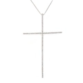 Cross pendant necklace in silver finish with pavé set cubic zirconia and box chain - Platinum Plated White Zircon