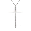 Silver cross pendant necklace featuring brilliant white cubic zirconia on a fine link chain - Black Plated White Zircon