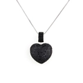 Detail einer Herz-Halskette mit schwarz mikro-gepflasterten Zirkonia an einer Silber-Boxkette - Platiniert Schwarzer Zirkon