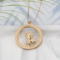 Detail of 18k gold plated necklace with hollow circular girl pendant and pave zircons - NB06-1 18K Gold Plated Girl White Zircon