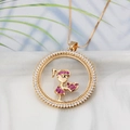18k gold plated round pendant necklace with girl figure and cubic zirconia stones - NB06-9 18K Gold Plated Girl Colorful Zircon