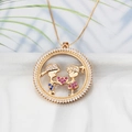 18k gold plated necklace featuring a round pavé diamond boy and girl pendant with pink heart - NB06-8 18K Gold Plated Boy Girl Colorful Zircon