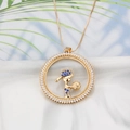 18k gold plated round pendant necklace with blue gem boy figure and white crystal frame - NA02-4 18K Gold Plated Boy Colorful Zircon
