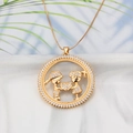 18k gold plated round pendant necklace featuring hollow boy and girl with micro-pave diamonds - NB06-7 18K Gold Plated Boy Girl White Zircon