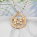 18k gold plated round pendant necklace featuring two girls holding a sparkling heart - NB06-6 18K Gold Plated Two Girls White Zircon