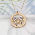 18k gold plated necklace with circular pendant featuring two boys and blue crystals - NB06-3 18K Gold Plated Two Boys Colorful Zircon