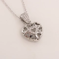 Silver hollow heart pendant necklace with 18k gold plating and sparkling zircon stones - Silver Plated Hollow (NF06-4)