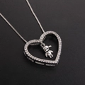 Hollow heart pendant necklace with zircon crystals and cartoon smiley face in silver - Silver Hollow Heart with Figure (Platinum Plated)
