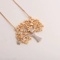 Gold tree of life pendant necklace featuring multi-colored cubic zirconia and pets - Gold Tree with Cat and Girl (Real Gold Plated)