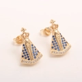 Pendientes religiosos Aparecida dorados con circonitas azules para mujer - Estilo Tallado Nuestra Señora de Aparecida (Baño de Oro Real EC11-3) / Baño de Oro Real EC11-3