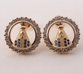 Pendientes religiosos dorados con circonitas y colgante azul de Nuestra Señora Aparecida - Estilo Religioso Piedra Redonda Rodeada (Baño de Oro Real EB06-7) / Baño de Oro Real EB06-7