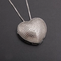 Silver hollow heart necklace with textured granulated surface and fine metal chain - Silver Plated (NC10-3)