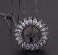 Tree of Life necklace in gun black finish with marquise-cut white zircon accents - Gunmetal with White Zirconia