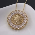 Golden tree of life pendant necklace with sparkling marquise zircon stones and fine chain - Gold with White Zirconia
