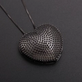 Minimalist heart pendant necklace in gunmetal black finish with micro-bead texture - Black Plated (NC10-4)