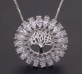 Tree of Life necklace in silver finish with marquise-cut zircon stones on box chain - Silver Tone with White Zirconia