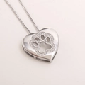 Minimalist silver heart necklace with zircon paw print pendant on a fine chain - Silver Plated Paw (NB11-8)