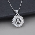 Silver letter A pendant necklace with cubic zirconia stones in a round circular design - Letter A / Silver