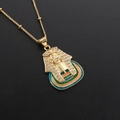 Collier pendentif Pharaon plaqué or avec émail coloré et pierres en zircon - Pendentif Pharaon Émail Bleu Orange (NG03-8 Plaqué Or)