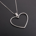 Elegant silver-tone hollow heart pendant necklace with zircon crystals on box chain - Silver Hollow Heart Style (Platinum Plated)