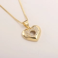 Minimalist 18k gold plated hollow heart pendant necklace with shimmering cubic zirconia - Real Gold Plated (NF06-6)