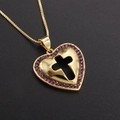 Elegant 18k gold plated heart necklace with cross cutout and purple zircon accents - Gold Cross Purple Stone (Gold Plated)