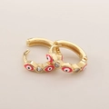 Orecchini a cerchio placcati oro 18k con motivo malocchio rosso e bianco e zirconi - Cerchio Rotondo Occhio Rosso Bianco (Placcato Oro Vero)
