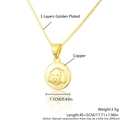 Detail of 18k gold plated copper necklace with a round dog relief pendant and dimensions - Dog