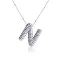 Sparkling silver puff letter N necklace featuring micro-pave cubic zirconia stones - Letter N Style