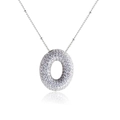 Silberfarbene Halskette mit ovalem Anhänger, Pavé-Zirkonia und dekorativer Kugelkette - Buchstabe O (O-Kette) / Silber