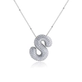Puffy S-Buchstabe Halskette mit Zirkonia-Besatz und verstellbarer Silberkette - Buchstabe S Mit O-Kette / Silber