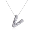 Silver V-letter pendant necklace with pave-set cubic zirconia and beaded chain detail - Steel Color Letter V with Zirconia