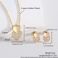 18k gold plated heart jewelry set with zircon necklace and stud earrings for women - Heart White Rhinestone