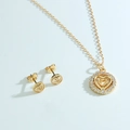 18k gold plated heart necklace and earrings set with zircon stones for women - Double Layer Hollow Heart (NE02-3)