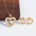 18k gold plated heart jewelry set with necklace and zircon stud earrings for women - Gold Hollow Heart (NU03-7)