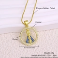 18k gold plated Virgin Mary pendant necklace with sparkling blue and white zircons - Round Virgin Mary Style (NV07-5)