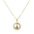Religious 18k gold plated necklace featuring Our Lady of Aparecida with blue gemstones - Round Hollow Virgin Mary Style (NA12-4)