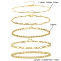 Ensemble de 5 chaînes en cuivre plaqué or 3 couches avec styles serpent et perles - Ensemble de bracelets