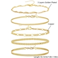 Juego de 5 pulseras de cadena apilables en cobre chapado en oro de 18K con cierre ajustable - Juego de 5 Pulseras / Cobre chapado en oro real con retención de color