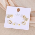 Élégant ensemble de 6 boucles d'oreilles plaquées or avec cœurs, perles et motifs d'éclairs - Cœur (EO09-7)