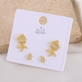 Golden sea shell starfish and turtle stud earrings set with zircon stones - Shell (EO04-2)