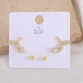Golden fish tail stud earring set with micro-inlaid crystals and elegant round spheres - Fish Tail (EO03-10)