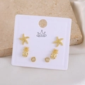 Three-pair gold earring set featuring starfish, pineapple, and crystal circle studs - Starfish (EO04-4)