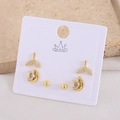 Three-pair gold stud earring set featuring fishtail, star moon, and ball designs - Fish Tail (EO04-3)