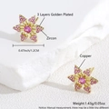 Copper 18k gold plated flower stud earrings with pink cubic zirconia details - Real Gold Plated / Six-Petal Flower Stud Earrings EQ01-6