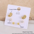 Three-pair gold plated earring set with whale tail, zircon studs, and gold beads - Whale (EO04-5)